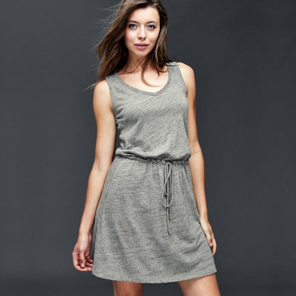 GAP Gray Sleeveless Drawstring Mini Dress